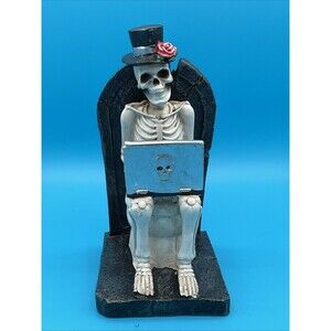 NEW- Halloween Skeleton Sitting On Toilet With Computer
